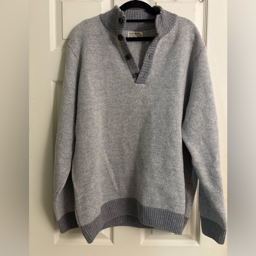 Luca Nobili Italian Wool Blend Button Gray Men's Long Sleeve Sweater